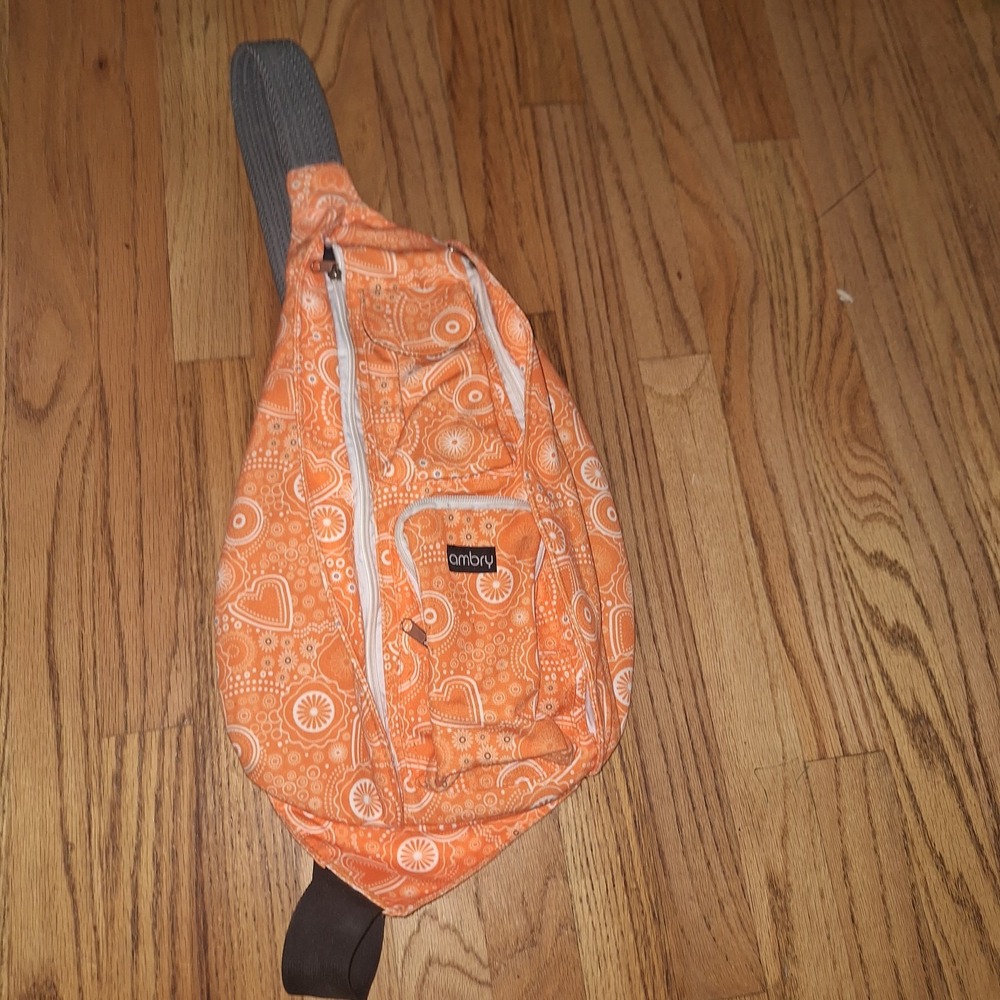 AMBRY Sling Crossbody Backpack Bag Orange Print Fanny Pack Canvas School Travel